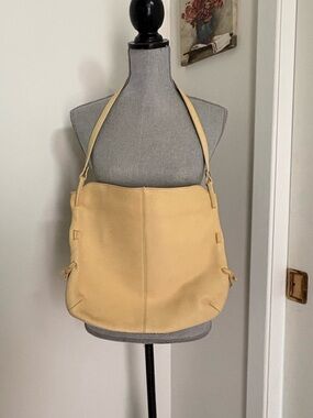 Soft Butter Yellow Leather Shoulder Bag with Side Knot Detail